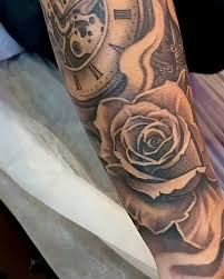 White dove and red roses tattoo on left back shoulder Art Amazing Poseidon Clock Dove Rose Tattoo Sleeve By