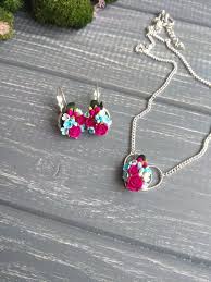 Delicate Jewelry Set Fuchsia Jewelry Tiny Flower Jewelry Roses Etsy Pink Jewelry Hot Pink Jewelry Delicate Jewelry