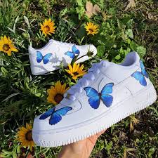 Blue Butterfly Af1 Butterfly Shoes Custom Nike Shoes Aesthetic Shoes