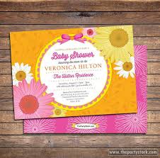Daisy Flower Baby Shower Invitations With Free Back Orange Pink Yellow Floral Print Flower Baby Shower Invites Baby Shower Invitations Baby Shower Flowers