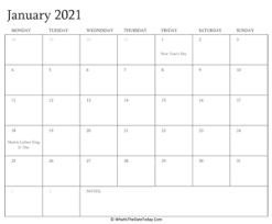 How to print a planning with notes or download a file. January 2021 Calendar Templates Whatisthedatetoday Com