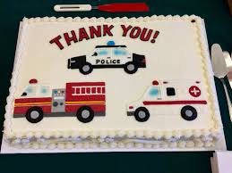 Birthday Cake On Fire Clipart Hand Drawn Police Fire And Ambulance Vehicles On Our Sheet Cake 4th Birthday Cakes Fire Cake Ambulance Cake