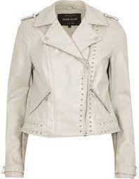 River Island Womens Cream Faux Leather Studded Biker Jacket Cream Faux Leather Jacket Jackets Winter Coats Women