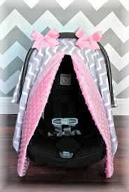Minky Carseat Canopy Car Seat Cover Light Pink Gray Grey White Chevron Polka Dots Bows Baby Girl B Baby Girl Car Seats Baby Girl Car Baby Car Seats