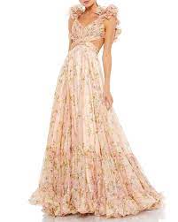 Women's gown with open back. Mac Duggal Floral Chiffon Ruffle Strap Gown Neiman Marcus