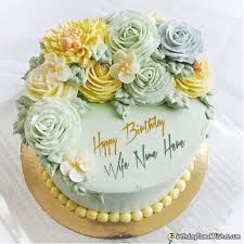 Customize quarantine birthday cake with name. Elegant Happy Birthday Cake For Wife With Name Edit