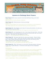 Each page of brain teasers features word play skills in spelling and vocabulary. Answers To Challenge Brain Teasers