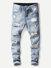Guys Destroyed Plain Jeans Ripped Jeans Men Plain Jeans Mens Outfits
