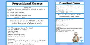List of prepositions and prepositional phrases examples. Prepositional Phrase Challenge Activity To Support Teaching On The Bfg