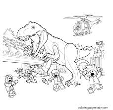 This lego dinosaur is hurting the people in your city. Lego Jurassic World Printable Coloring Pages Jurassic World Coloring Pages Coloring Pages For Kids And Adults