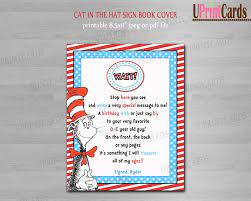 Printable Personalized Dr Seuss Cat In The Hat Guest Book Sign Sheet Cover 8 5 X11 Jpeg Digital Fi Printable Personalized Printable Cards Seuss Baby Shower