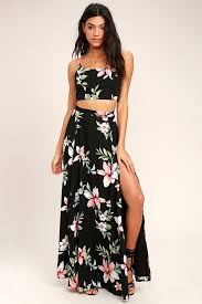 Barefoot At The Beach Black Floral Print Two Piece Maxi Dress Two Piece Dress Casual Nice Dresses Women Dress Online