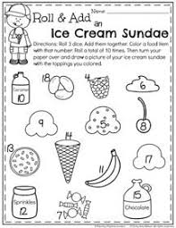 Summer First Grade Worksheets Roll Add And Color And Ice Cream Sundae Summer Worksheets First Grade Activities First Grade Worksheets