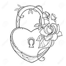 Drawing Of Lock Heart With Outline Ornate Roses Leaf And Bud Royalty Free Cliparts Vectors And Stock Illustration Image 93416055 Also padlock drawing heart locket available at png transparent variant. drawing of lock heart with outline ornate roses leaf and bud