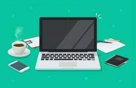 Computer Laptop With Blank Empty Screen For Copy Space Text On Workin Desk Table Or Workplace Illustration Flat Cartoon Crash Course Space Text Laptop Computers