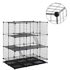 Not suitable for hamsters as they. Pawhut Diy Pet Playpen Wire Cage For Kitten Bunny Chinchilla W Trays Steel Black Aosom