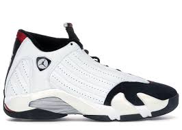 Red Black White Jordan 14 Pre Owned Jordan 14 Retro Black Toe 2006 In White Black Varsity Red Metallic Silver Modesens