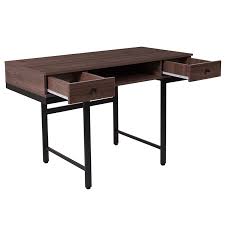 Computer desk table storage shelving drawer shelf office study work student furniture shelving shelves workstation. Bartlett Dark Ash Wood Grain Finish Computer Desk With Drawers And Black Metal Legs Restaurant Furniture Org