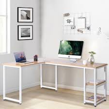 Modernluxe L Shaped Computer Desk With Side Storage Shelves Oak Walmart Com Walmart Com