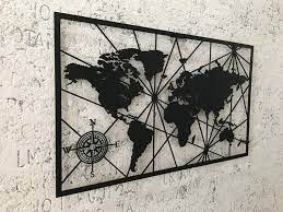Xl World Map Metal Wall Decor Metal World Map Wall Art Weltkarte Housewarming Gift Carte Du Monde Big World Map Steel World Map Map Wall Art World Map Wall Art Compass