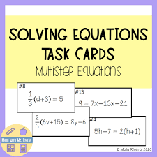 Solving Multistep Equations Task Cards Solving Multi Step Equations Solving Equations Math Word Problems