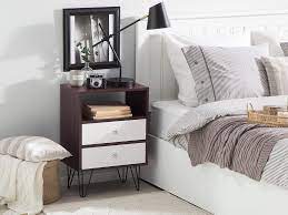 Dark wood bedside table wood nightstand bedside drawers bedside cabinet dressing table vanity unit oak coffee table solid wood wood storage drawers storage shelves shelving dark wood bedside table brass drawer pulls wooden cabinets linen fabric beige oliver bonas. 2 Drawer Bedside Table Dark Wood With White Arvin Beliani De