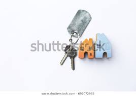 Miniature House House Key On White Stock Photo Edit Now 692072965 Miniature House House Keys Stock Photos