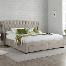 Bedmaster Newton King Size Warm Stone Velvet Storage Bed Frame with 4  Drawers