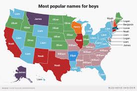 The Most Popular Baby Names In Every Us State Popular Baby Names Us State Map Baby Names