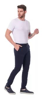 Calça Masculina Casual Sarja Elastano Lisa Brim Slim Lycra