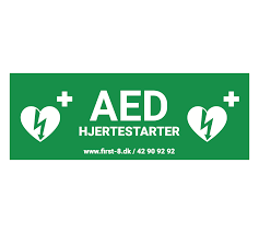 Monteres på vegg der hjertestarteren er stasjonert. Hjertestarter Skilt Rektangel Uden Pil First 8