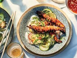 Chile Glazed Shrimp With Herbs And Rice Noodles Recipe Recipe Recipes Wine Recipes Rice Noodles