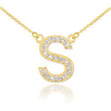 14k Gold Letter S Diamond Initial Necklace Diamond Initial Necklace Initial Necklace Gold Letters