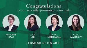 We are pleased to share that Cornerstone Research has promoted five professionals to principal: Benjamin Fuller, Marlene Denise Haas, Lucy Lee, Ana McDowall, and Alexandra Yavorsky., Read more: ...