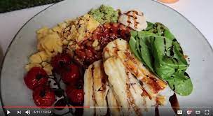 Zoella S Breakfast Grilled Halloumi Cooked Tomatoes Scrambled Eggs Avocado Hummus Spinach Balsamic And Sesame Seed Grilled Halloumi Food Healthy Recipes