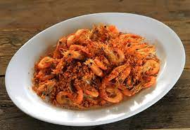 Nasi goreng udang (fried rice cooked with prawn). Menu Shrimp Bandar Djakarta