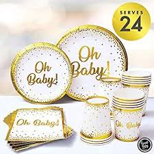 Sweet Baby Co Oh Baby Shower Plates And Napkins Neutral For Boy Or Girl With White And G Baby Shower Plates Baby Shower Party Supplies Baby Shower Decorations