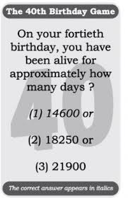 It's like the trivia that plays before the movie starts at the theater, but waaaaaaay longer. The 40th Birthday Game Fun New Gift Or Party Idea Specially Designed For People Turning Forty By 40thbirthdaygame Com Shop Online For Toys In Australia