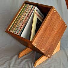 Solid Walnut Record Album Storage Display Box With Birdseye Maple Stand And Accents Vinyl Record Storage Box Vinyl Record Storage Record Storage Box