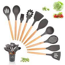 Maybe you would like to learn more about one of these? Silicone Utensils Set Kitchen Utensil Set 11pcs With Natural Wooden Handles Silicone Kitchen Utensils Set Silicone Cooking Utensil Set Spatula Set Silicone Utensil Gadgets Gray Buy Online In Antigua And Barbuda At