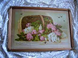 Signed lower right 'm streckenbach'. Antique Victorian Basket Of Lilacs Print Paul De Longpre C1899 Chromo From Victorianroseprints On Ruby Lane Floral Art Victorian Baskets Art