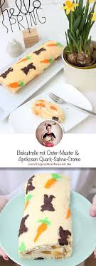 Biskuit Biskuitrolle Motivkuchen Motiv Ostern Osterhase Osterkuchen Happy Easter Aprikosen Sahne Quark Fullun Susse Backerei Rezepte Lebensmittel Essen