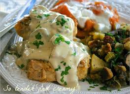 Sprinkle a bit of salt on the sliced meat before serving, and pass the pan. Fall Apart Tender Pork Loin Chops With Mushroom Cream Gravy Wildflour S Cottage Kitchen