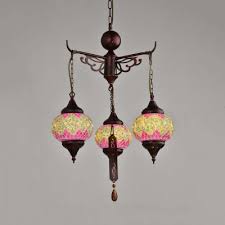 3 Lights Lantern Chandelier Moroccan Stained Glass Pendant Lighting In White Yellow Beautifulhalo Com