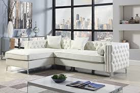 Shop gray nailhead trim chair at horchow, and browse our fantastic selection of luxury home furnishings, elegant decor, gifts & more. Iconic Home Da Vinci Left Hand Facing Sectional Sofa L Shape Chaise Pu Leather Button Tufted With Silver Nailhead Trim Silvertone Metal Leg With 3 Accent Pillows Modern Contemporary Cream Buy Online