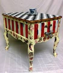 Whimsical Hp Nightstand End Table With Mackenzie Childs Courtly Check Ribbon Whimsical Painted Furniture Whimsical Furniture Painted Furniture