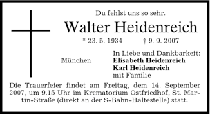 Traueranzeigen von Walter Heidenreich | trauer.merkur.de