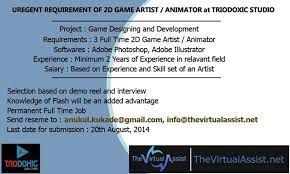 Job Opening For 2d Game Artist Animator At Triodoxic Studios Job Opening Job How To Apply