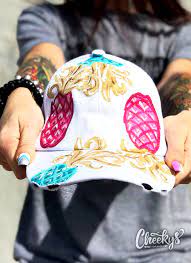 Hand Painted Double Pineapple Hat In White Pineapple Hat Hand Painted Hats