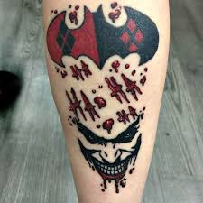 Black And Red Batman Tattoo Joker Red Black Leg Tattoo Tattoos Joker Tattoo Geek Tattoo